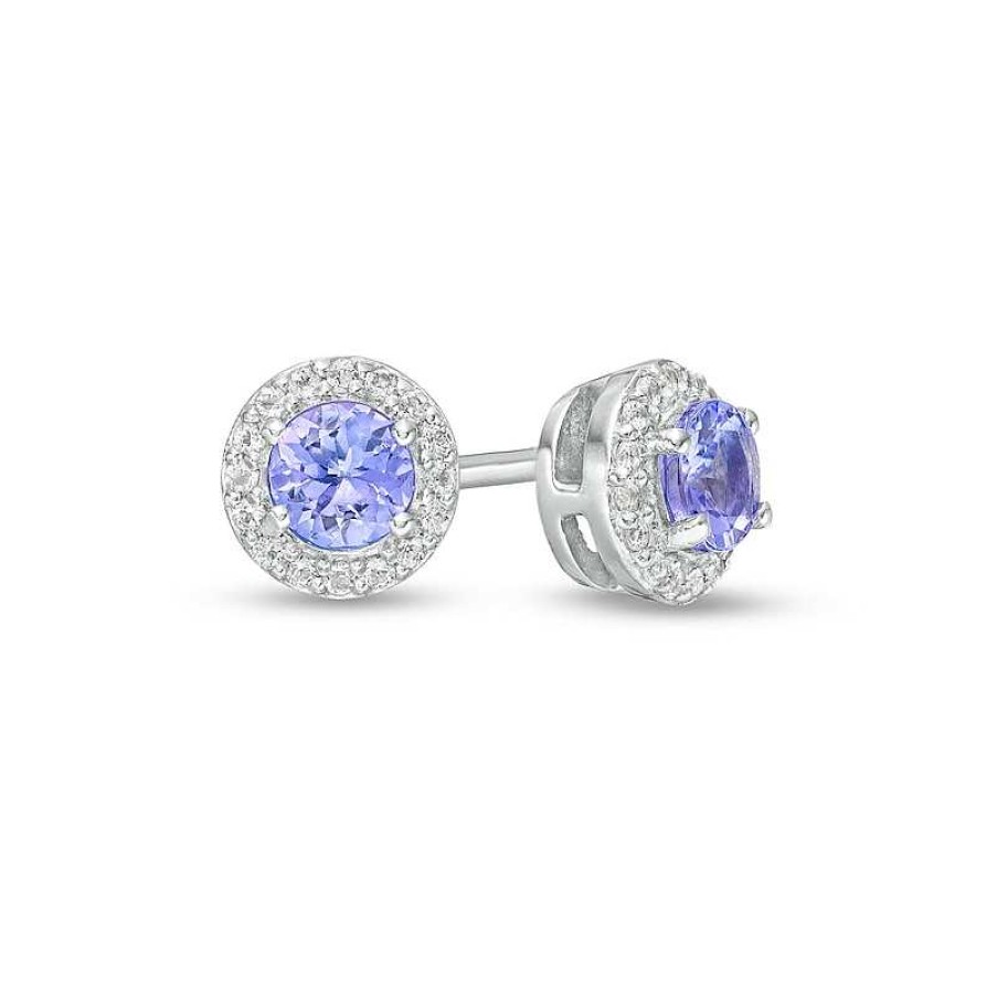 Earrings Zales | 4.0Mm Tanzanite And White Topaz Frame Stud Earrings In Sterling Silver