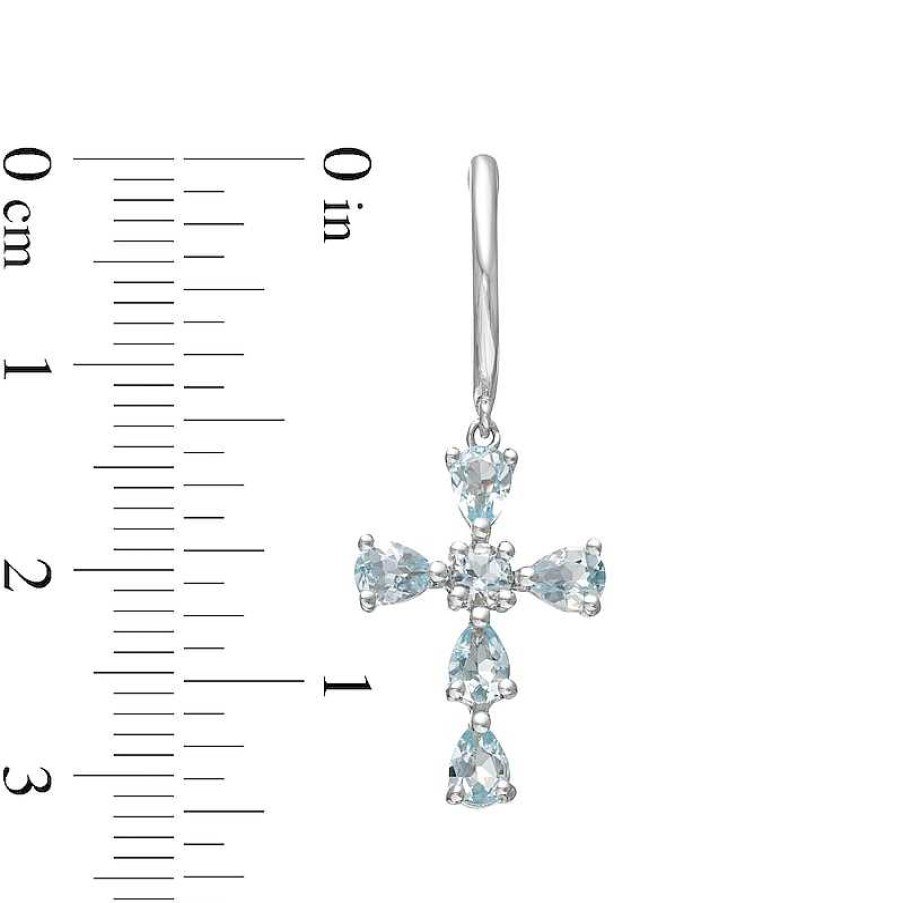 Earrings Zales | Pear-Shaped And Round Aquamarine Cross Drop Earrings In Sterling Silver