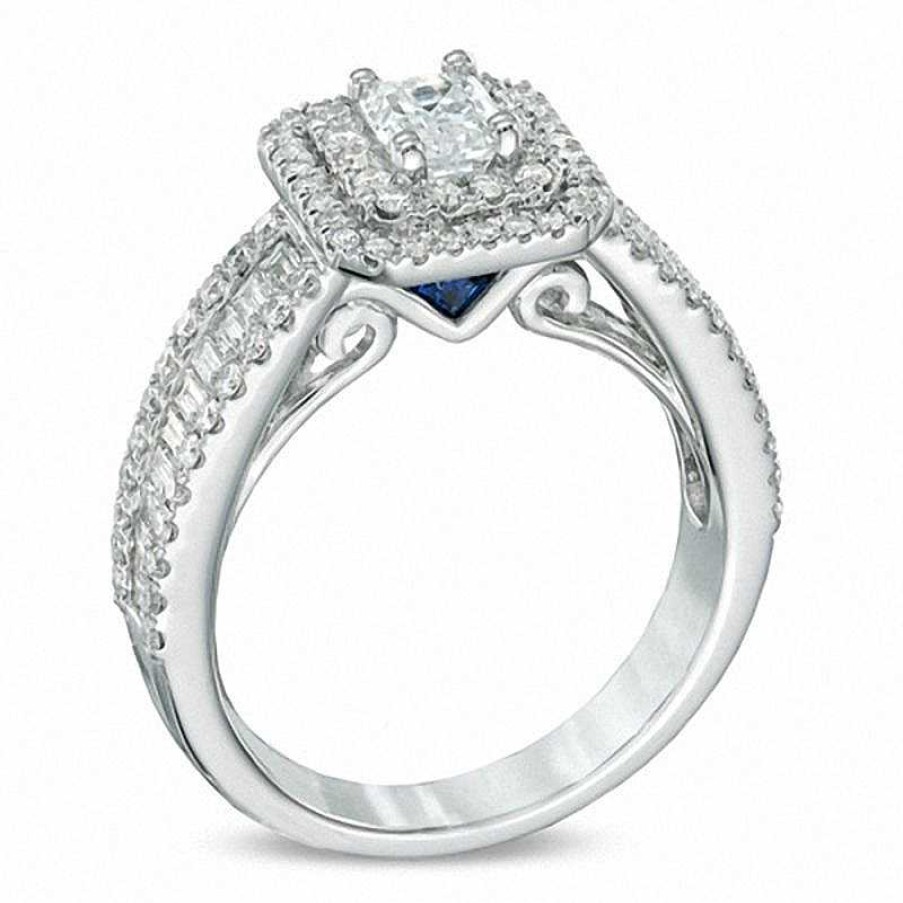 Rings Zales | Vera Wang Love Collection 1-1/2 Ct. T.W. Emerald-Cut Diamond Double Frame Engagement Ring In 14K White Gold