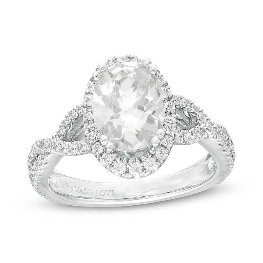 Rings Zales | Vera Wang Love Collection 2-1/2 Ct. T.W. Certified Oval Diamond Frame Twist Engagement Ring In 14K White Gold (I/Si2)