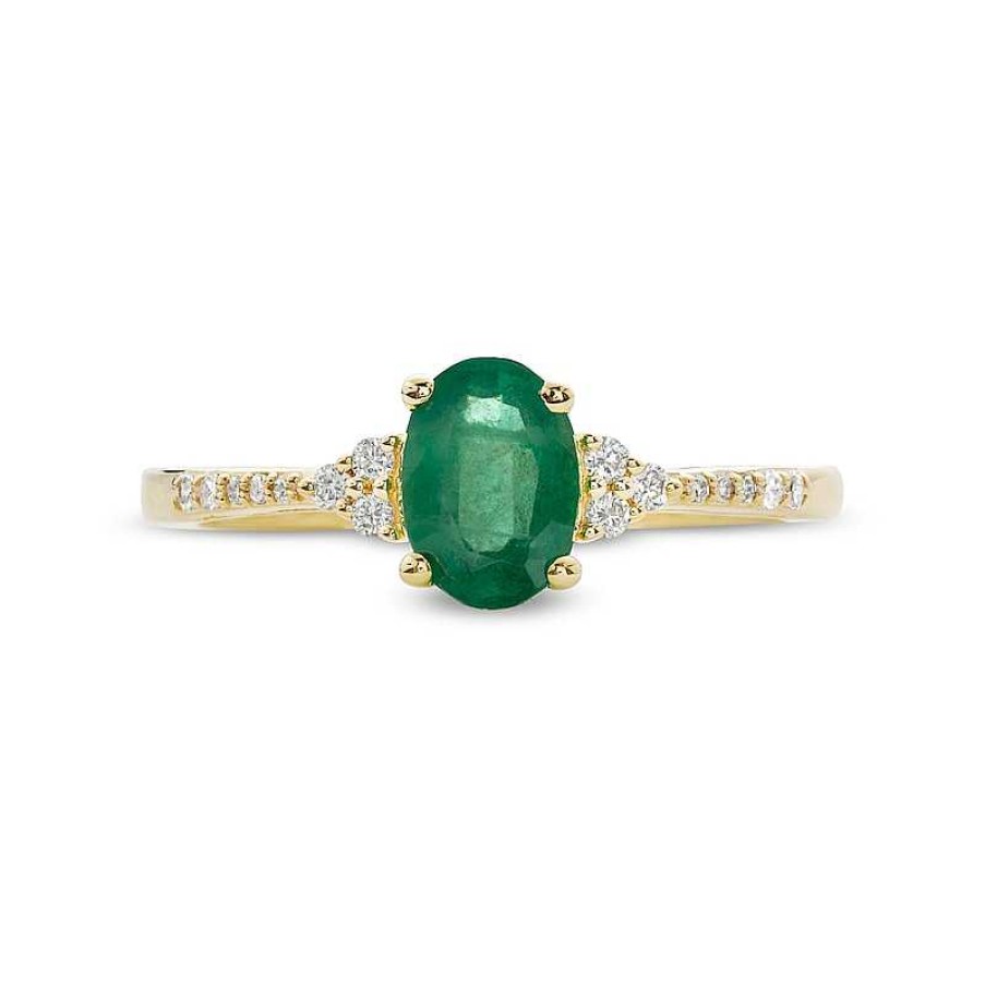 Rings Zales | Oval Emerald And 1/10 Ct. T.W. Diamond Ring In 10K Gold