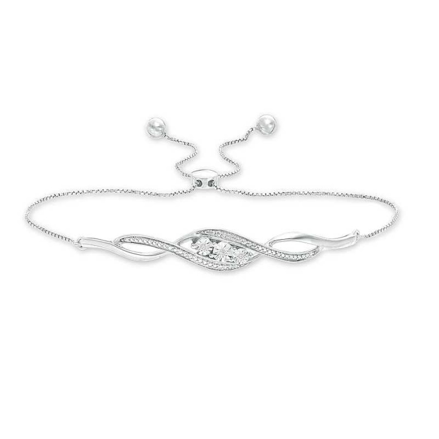 Bracelets Zales | Diamond Accent Three Stone Cascading Flame Bolo Bracelet In Sterling Silver - 9.5"