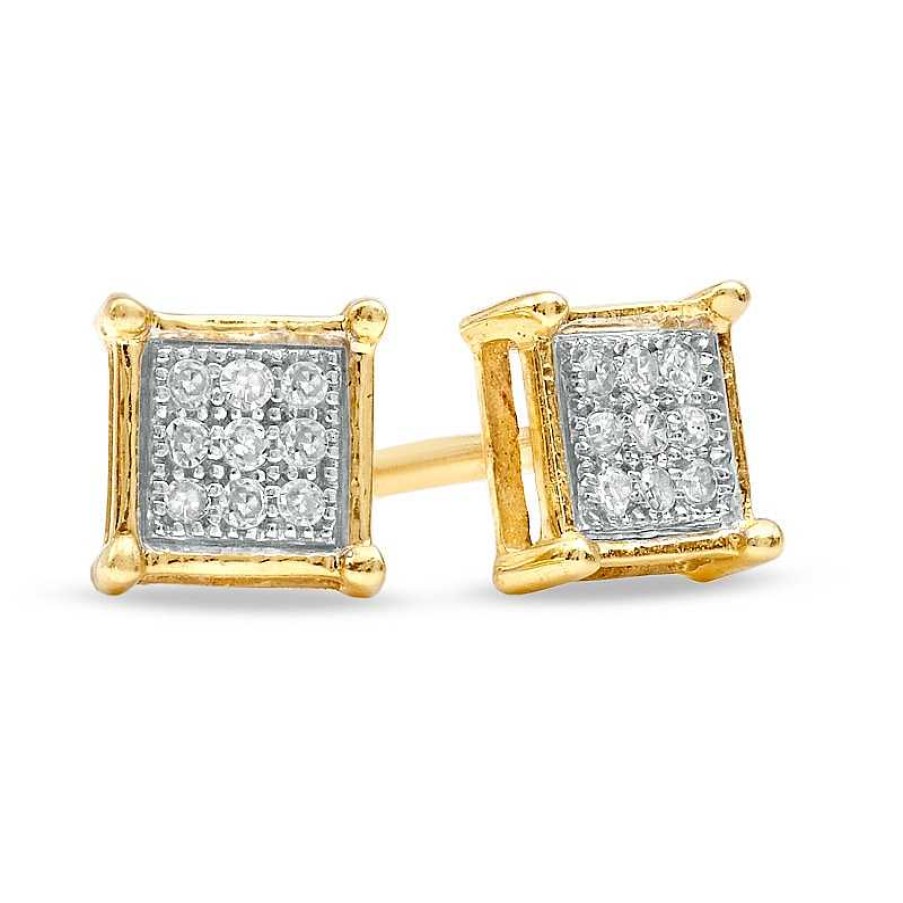 Earrings Zales | Diamond Accent Micro-Pave Square Stud Earrings In 10K Two-Tone Gold