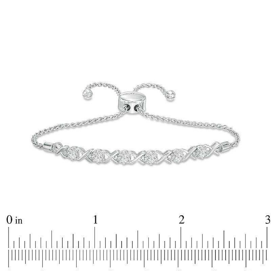 Bracelets Zales | 3.0Mm Lab-Created White Sapphire "Xo" Bolo Bracelet In Sterling Silver - 9.0"