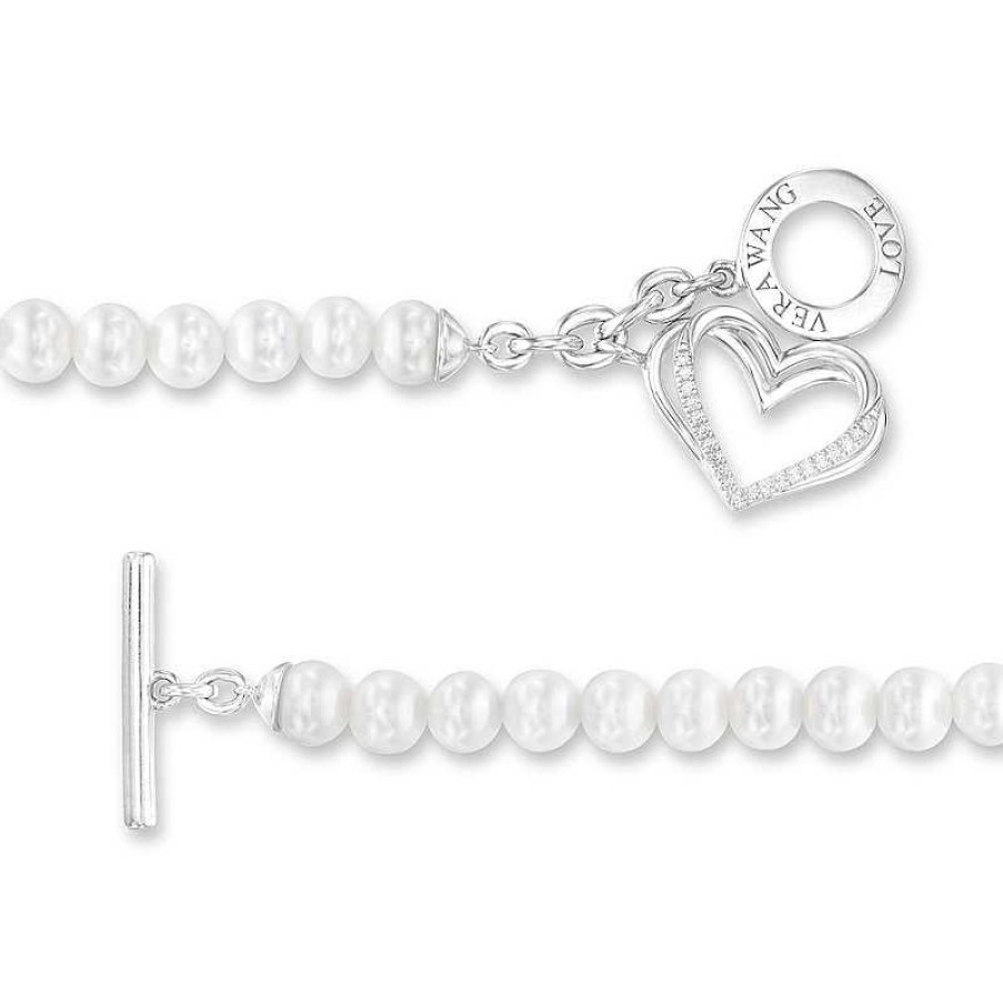 Bracelets Zales | The Kindred Heart From Vera Wang Love Collection Cultured Freshwater Pearl And Diamond Bracelet In Sterling Silver