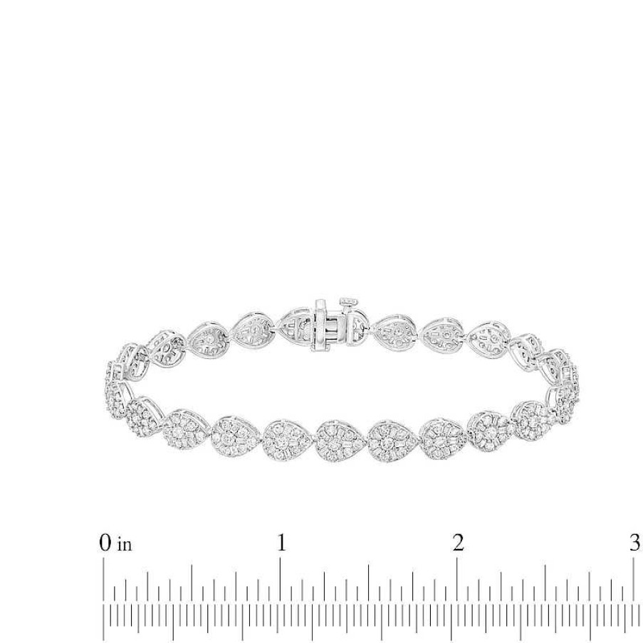 Bracelets Zales | 4 Ct. T.W. Pear-Shaped Multi-Diamond Line Bracelet In 10K White Gold – 7.5"