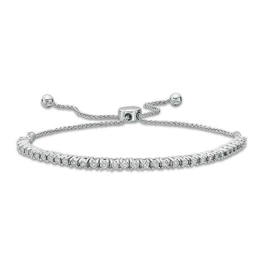 Bracelets Zales | 1/10 Ct. T.W. Diamond Lined Bolo Bracelet In Sterling Silver - 9.5"