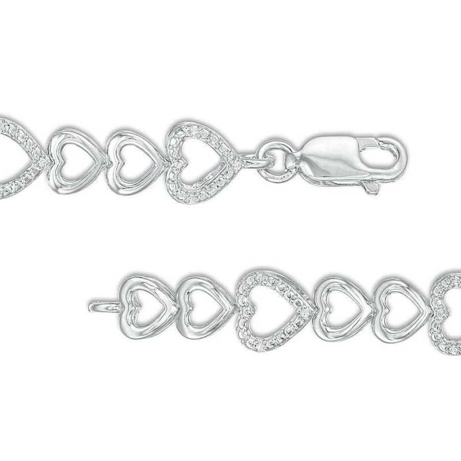 Bracelets Zales | 1/15 Ct. T.W. Diamond Sideways Heart Link Bracelet In Sterling Silver - 7.5"