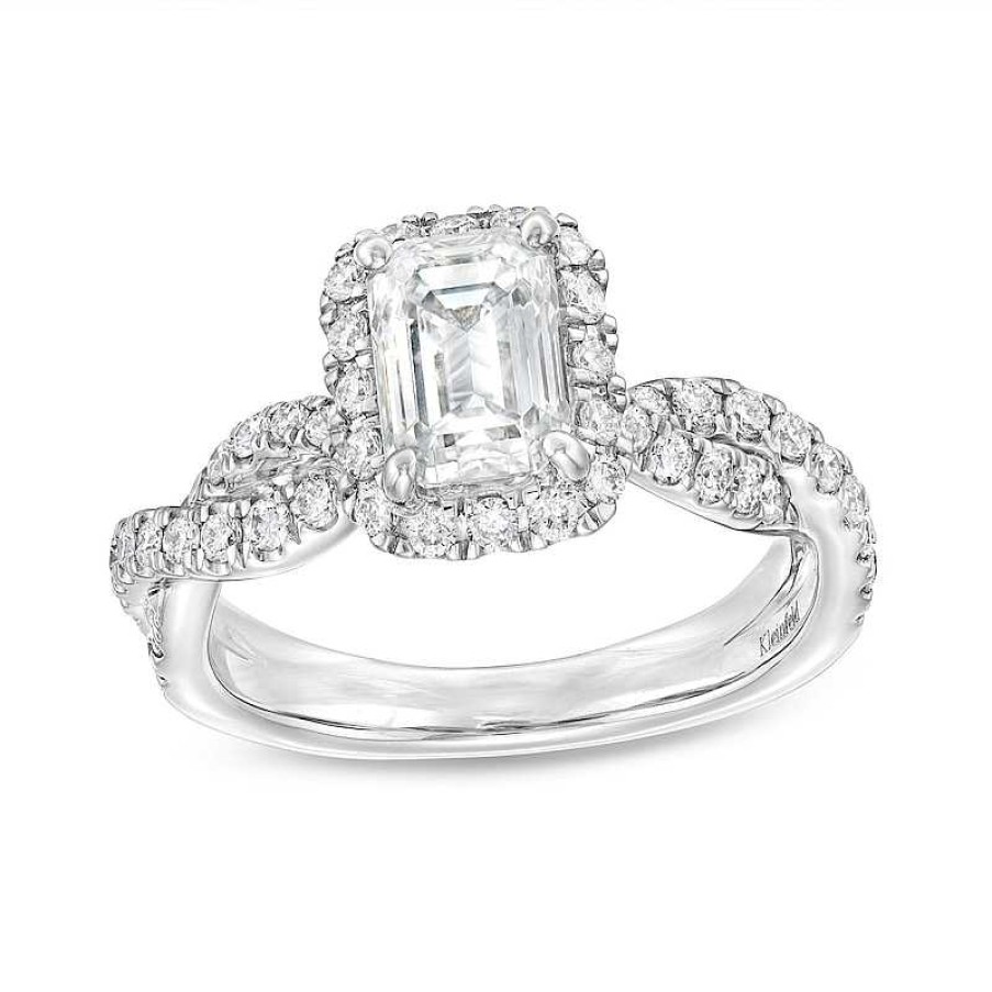 Rings Zales | Kleinfeld® X Zales 2-1/5 Ct. T.W. Certified Emerald-Cut Lab-Created Diamond Twist Engagement Ring In Platinum (F/Vs2)