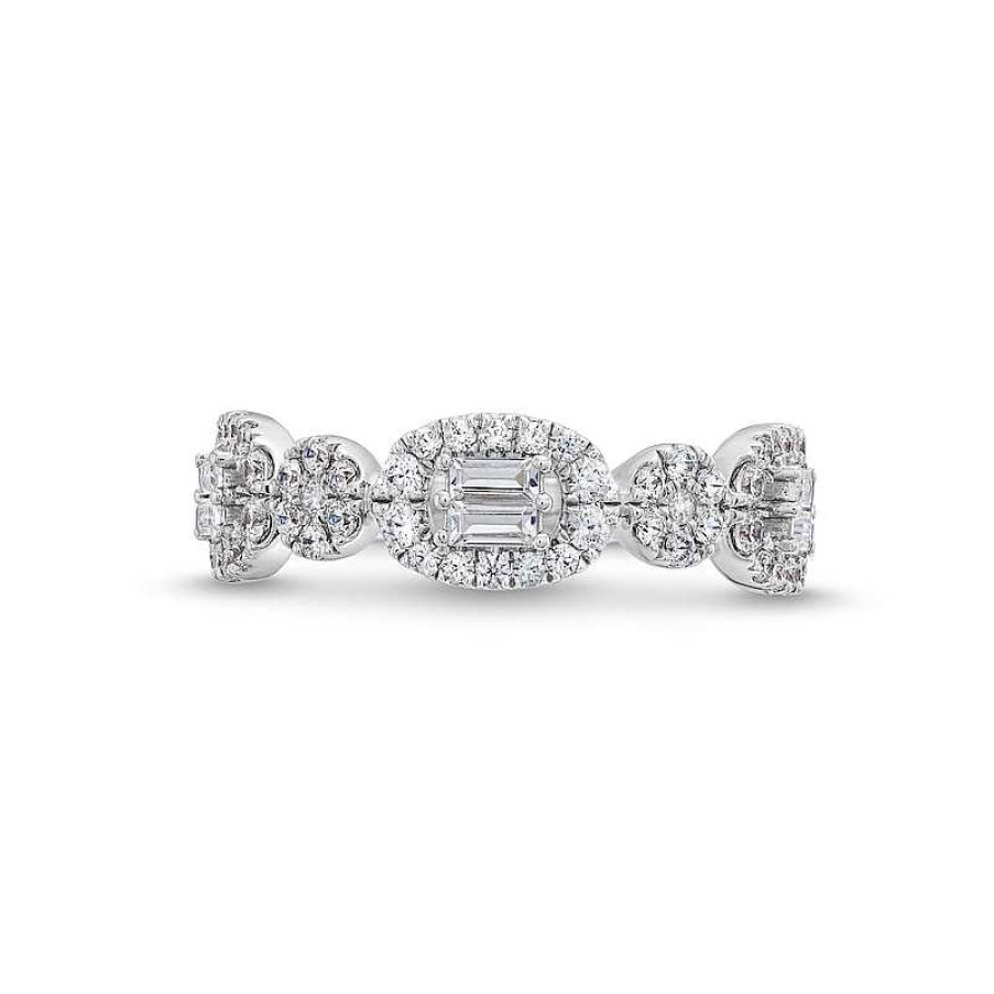 Rings Zales | 1/2 Ct. T.W. Multi-Diamond Sideways Oval Frame Ring In 10K White Gold