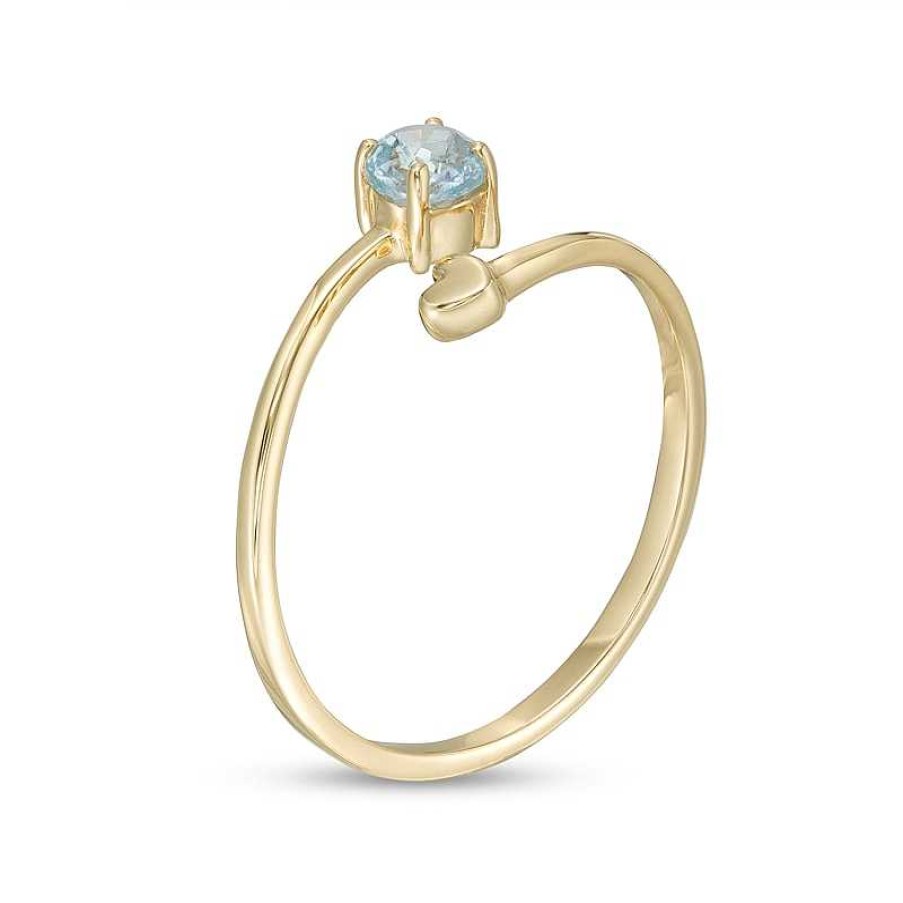 Rings Zales | 4.0Mm Aquamarine And Polished Heart Open Wrap Ring In 10K Gold