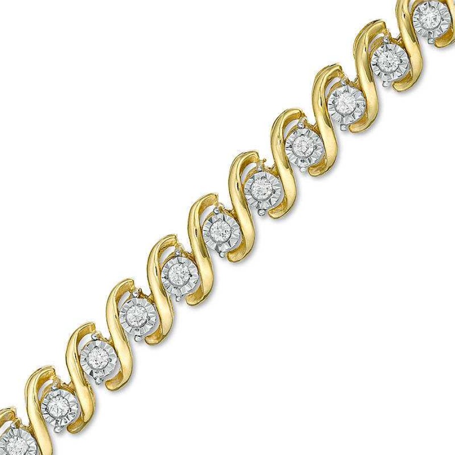 Bracelets Zales | 1/2 Ct. T.W. Diamond "S" Tennis Bracelet In Sterling Silver With 14K Gold Plate - 7.25"