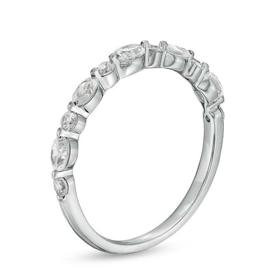 Rings Zales | 5/8 Ct. T.W. Certified Oval Diamond Alternating Anniversary Band In 14K White Gold (I/Si2)