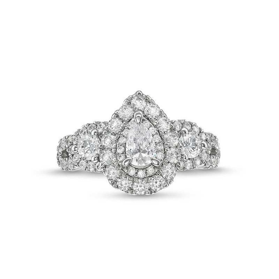 Rings Zales | 1-1/2 Ct. T.W. Pear-Shaped Diamond Split Shank Past Present Future® Engagement Ring In 14K White Gold (I/I1)